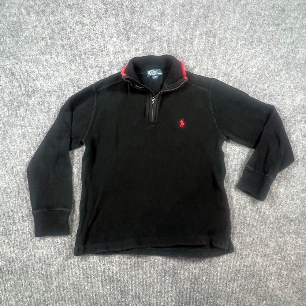 Polo Ralph Lauren Sweater Boys S/8 Black Logo Embroidered Quarter Zip Mock Neck